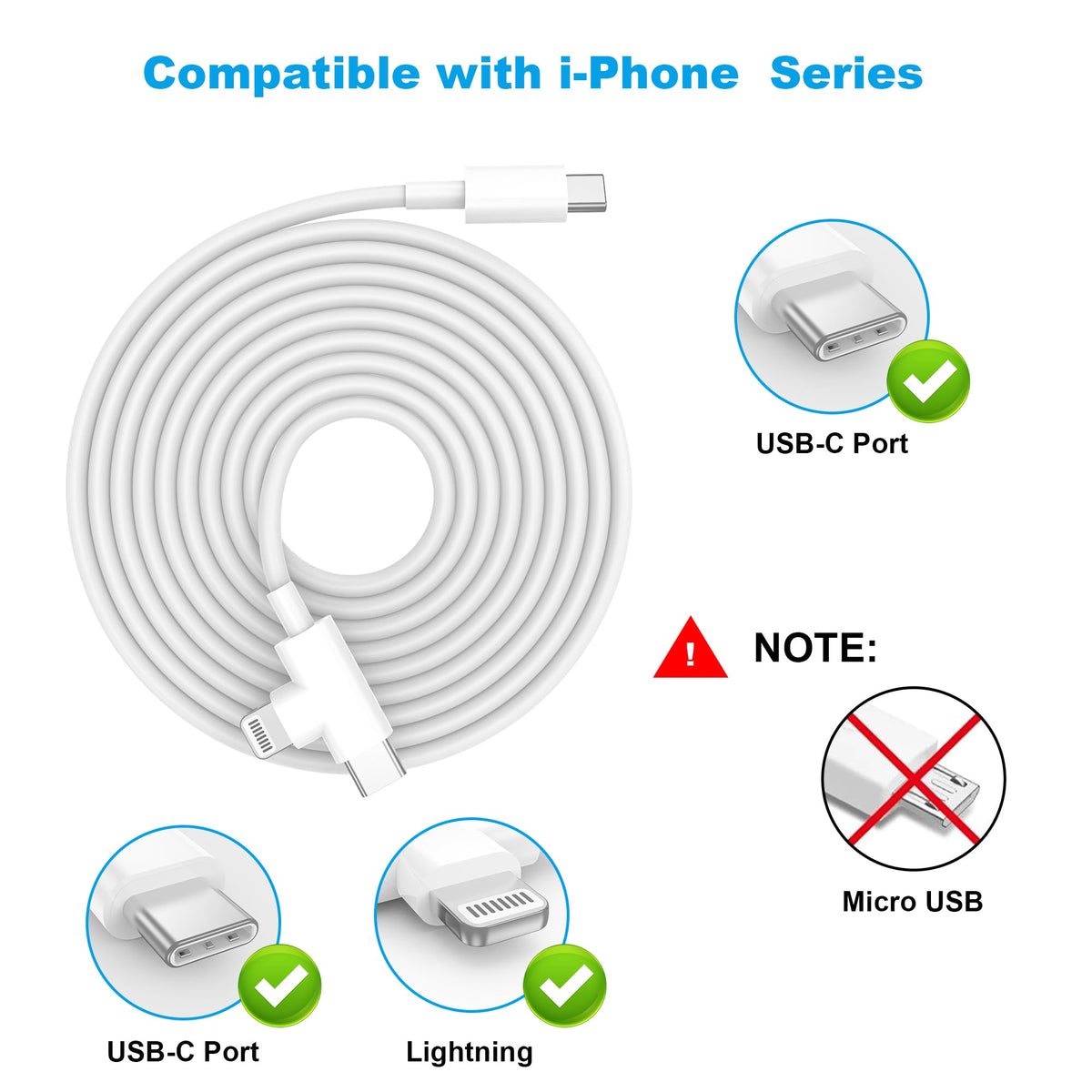 HALIHALL 6ft Type-C and Lightning cable extends reach for comfy charging