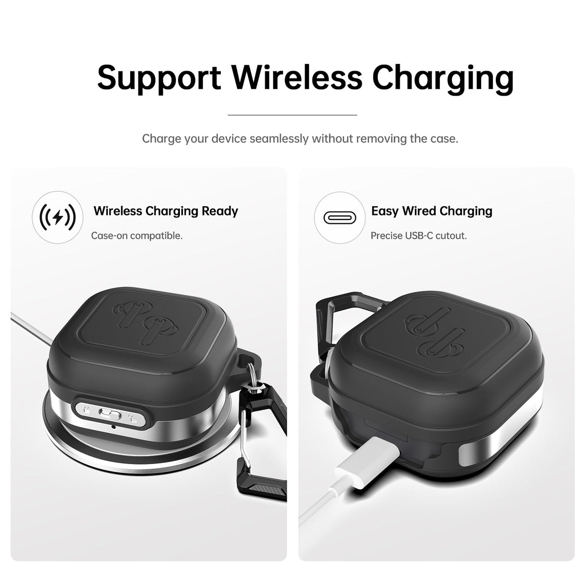 HALLEAST Galaxy Buds 4 Case with included carabiner for outdoor carry.