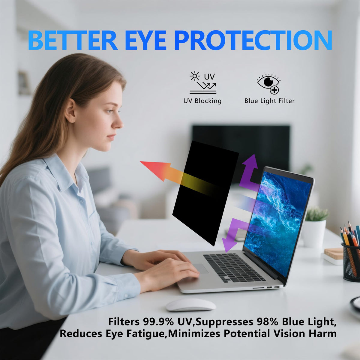 Halloive blue light filter on a 16-inch screen reducing eye strain