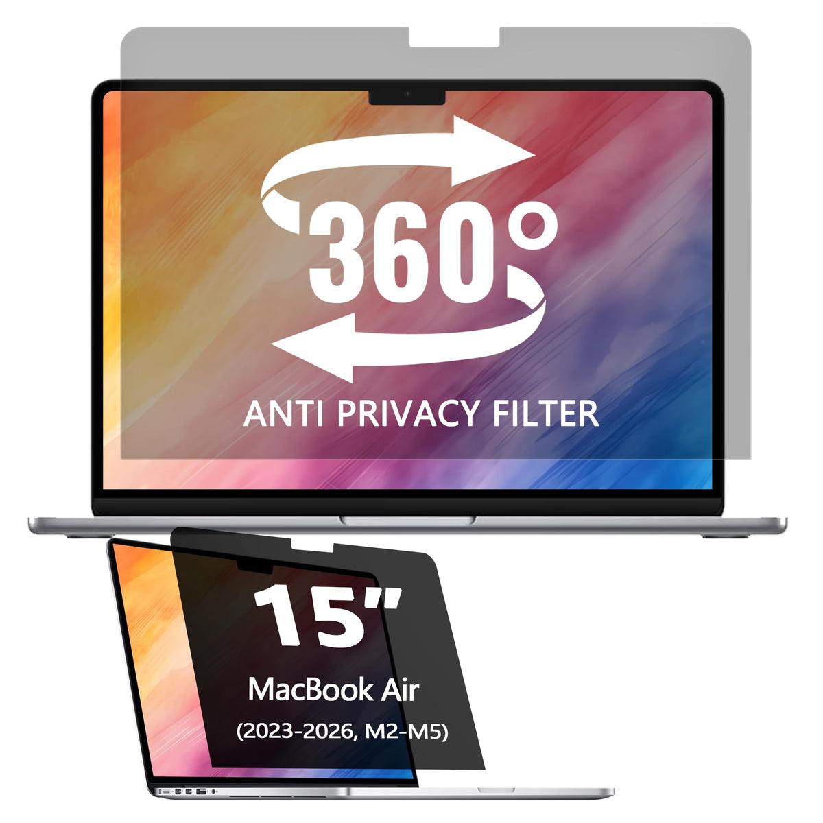 Halloive front view installed on MacBook Air showing clear screen and privacy benefit