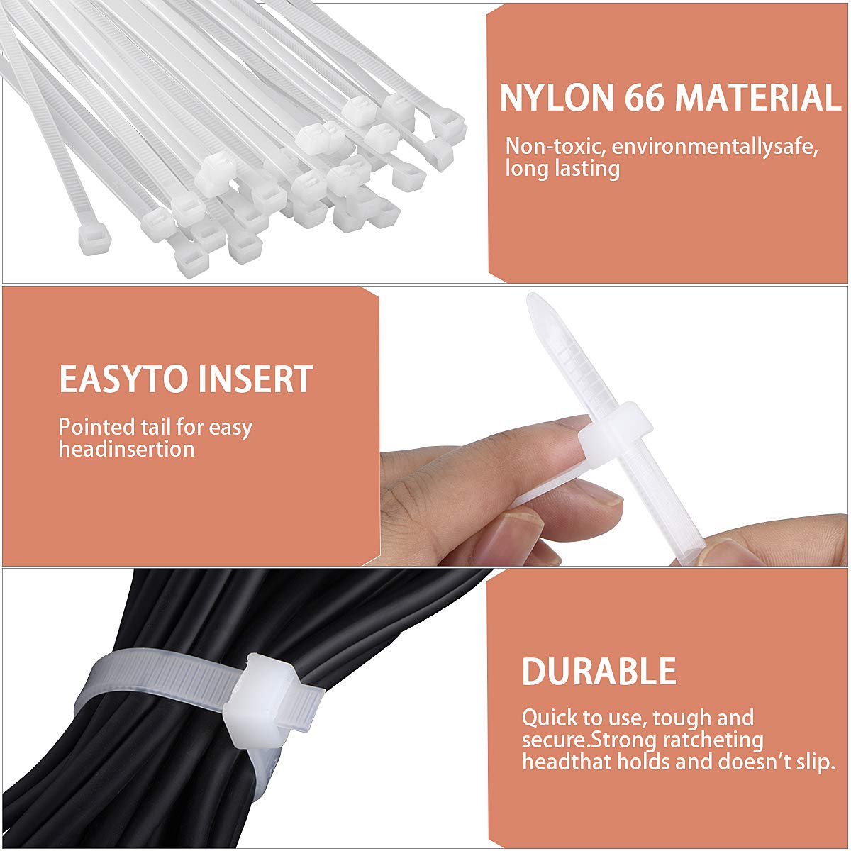 Halsouy self-locking zip ties close-up showing easy-to-use locking mechanism.