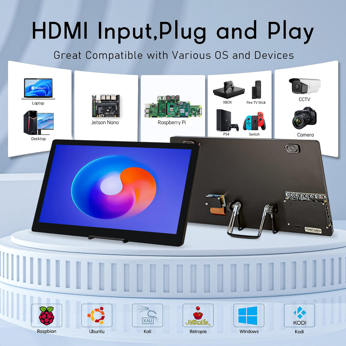 HAMTYSAN 15.6-inch monitor supports plug-and-play with Raspberry Pi.