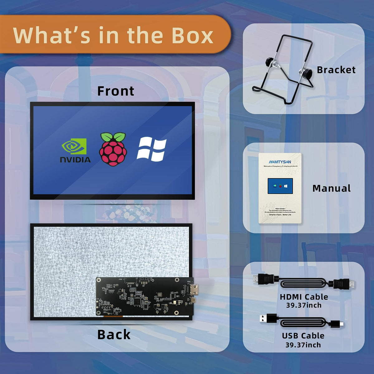 HAMTYSAN rear view of ports and labels showing simple HDMI/USB connections and compatibility