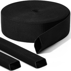 Hanaive front view of 26 ft black sleeve showing product length and neat packaging, protects cables