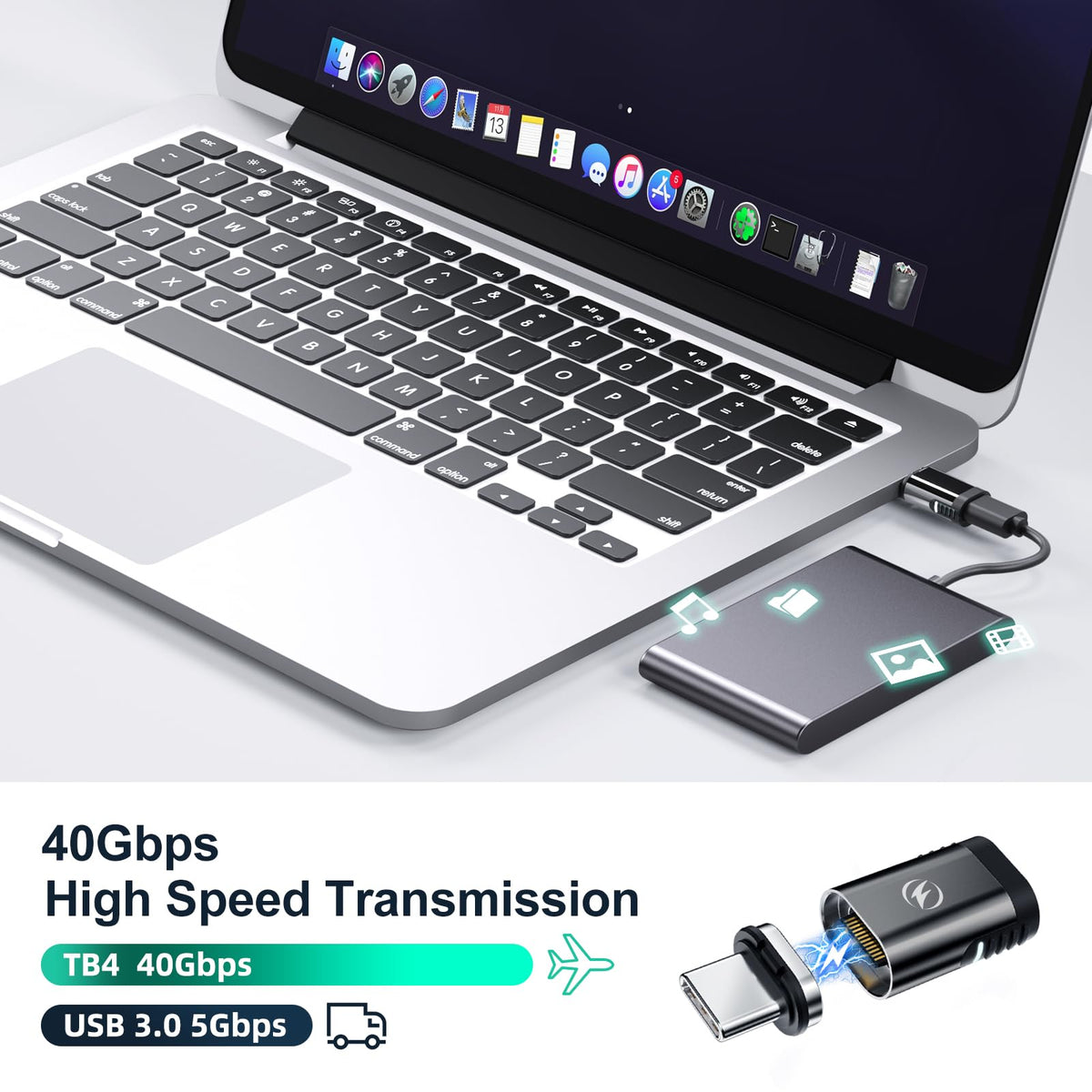 HanCenDa 24-pin USB-C magnetic connector close-up highlighting magnetic hold.