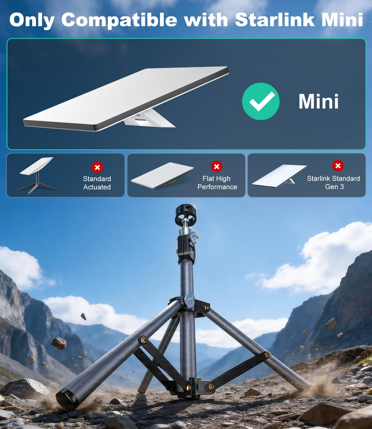 HanCenDa Starlink Mini Tripod stability in wind and uneven terrain.