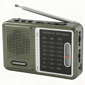 Handsider front view showing radio face and easy listening benefit
