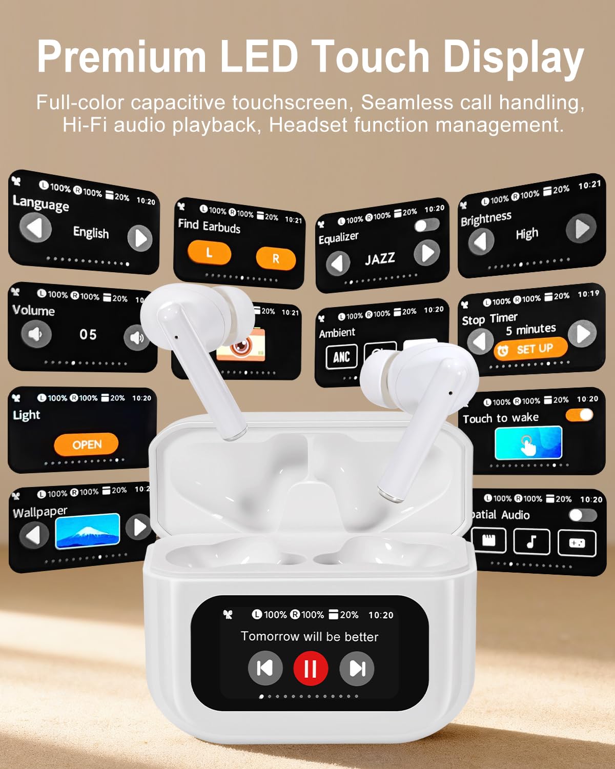 Handzee earbuds show IPX7 waterproof rating for sweat resistance during workouts.