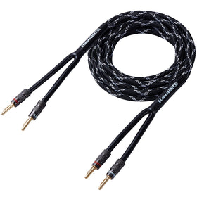 HANNLINTE 14AWG speaker cable with dual banana plugs for clean, high-fidelity connections.