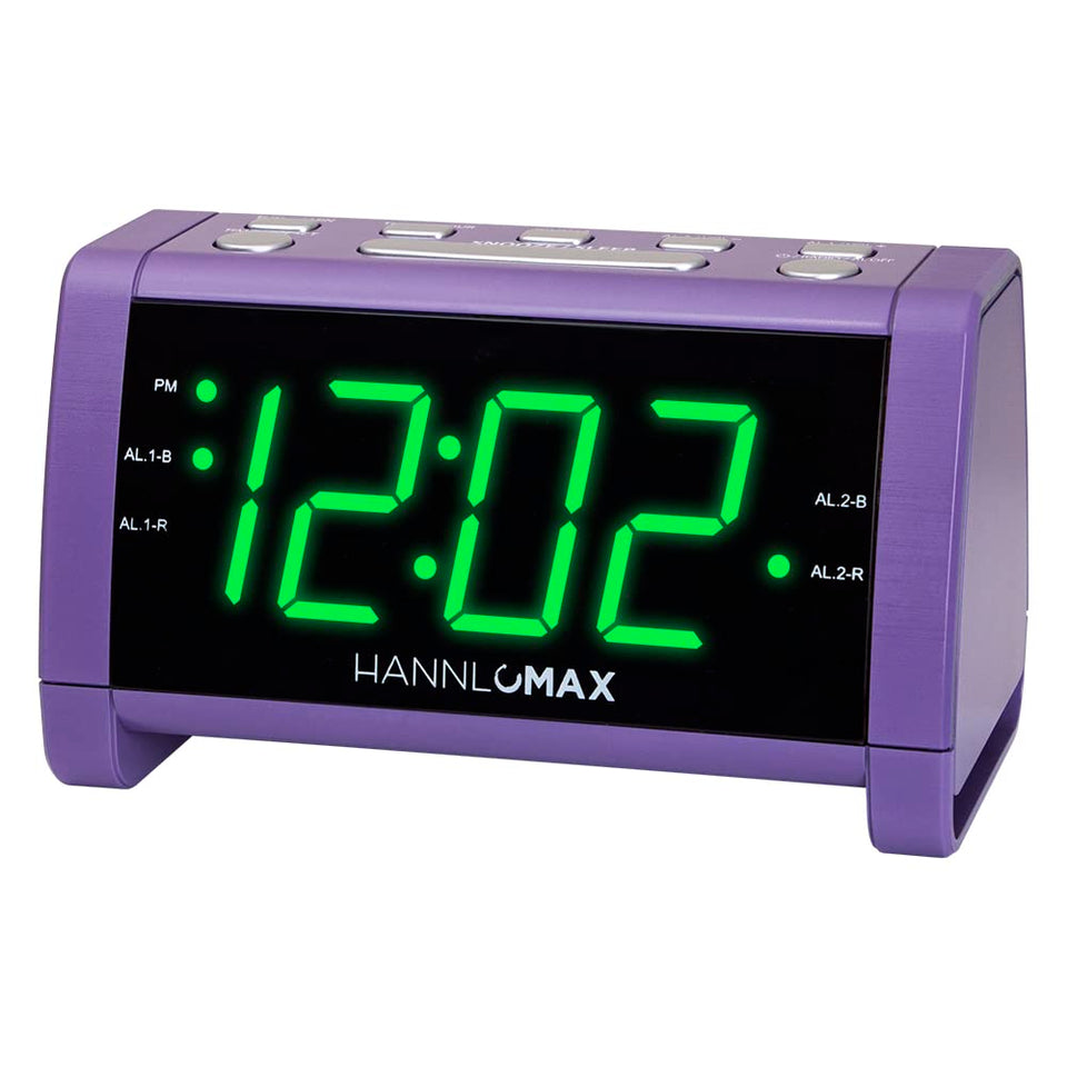 HANNLOMAX HX-138CR alarm clock purple display for easy wake-up via radio or buzzer