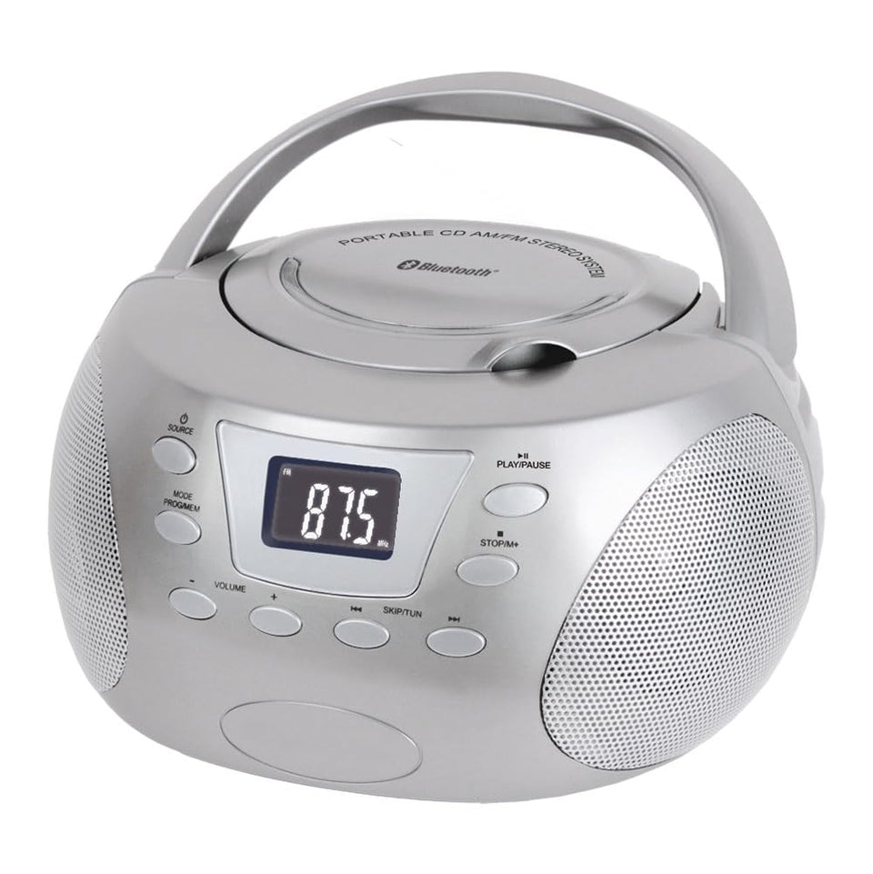HANNLOMAX HX-332CD front view showing speakers and silver finish, clear sound from built metal body