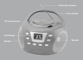 HANNLOMAX HX-332CD side view with aux port and FM antenna for better reception and wired connections
