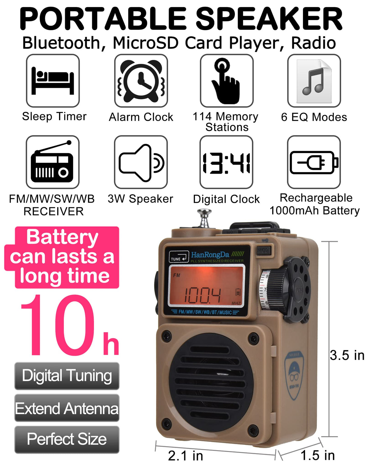 HanRongDa HRD701 backlit display closeup showing illuminated tuning for easy night use