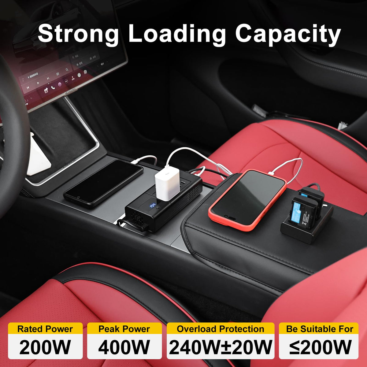 HANSSHOW 200W inverter compact portable design fits in vehicle interiors.