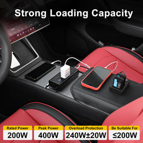 HANSSHOW 200W inverter compact portable design fits in vehicle interiors.