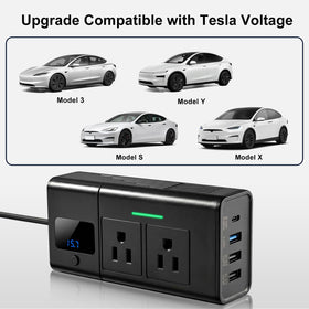 HANSSHOW 200W inverter with dual 110V outlets powering multiple devices on the road.