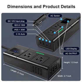 HANSSHOW 200W inverter safety protections and cooling fan for safe operation.