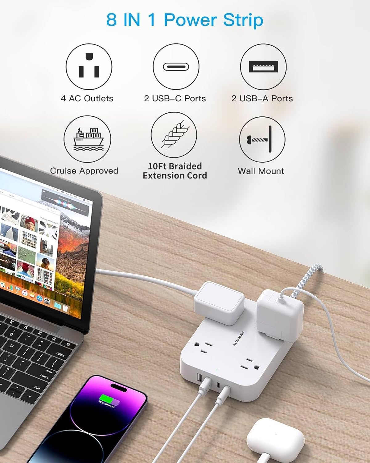 HANYCONY USB charging station with four ports including USB-C.