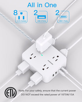 HANYCONY 8 AC outlets and 4 USB ports for clutter-free charging.