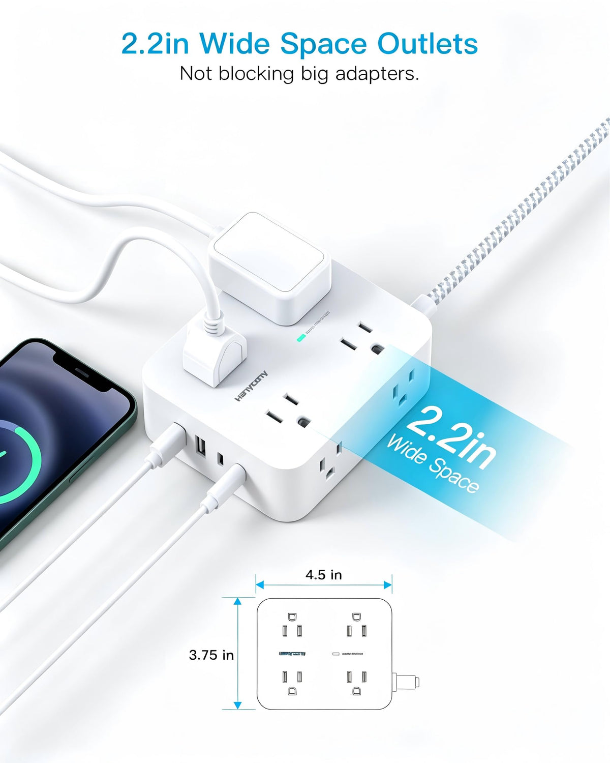 HANYCONY dorm desk organization shows tidy, accessible power setup.