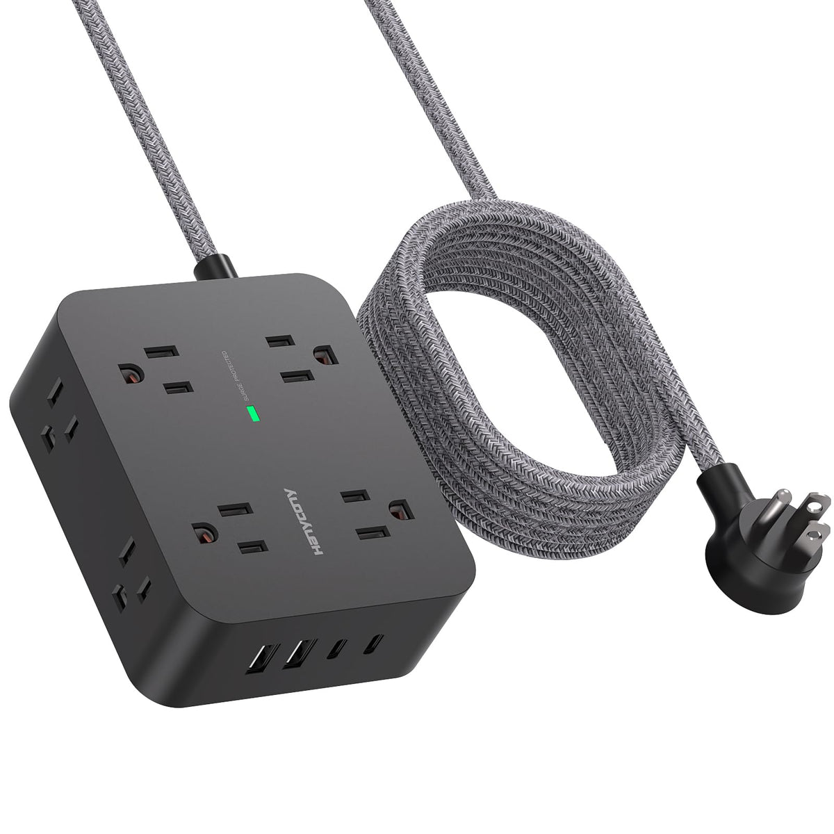 HANYCONY extension cord with a flat 6 ft plug for tight desk spaces and easy setup.