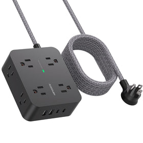 HANYCONY extension cord with a flat 6 ft plug for tight desk spaces and easy setup.