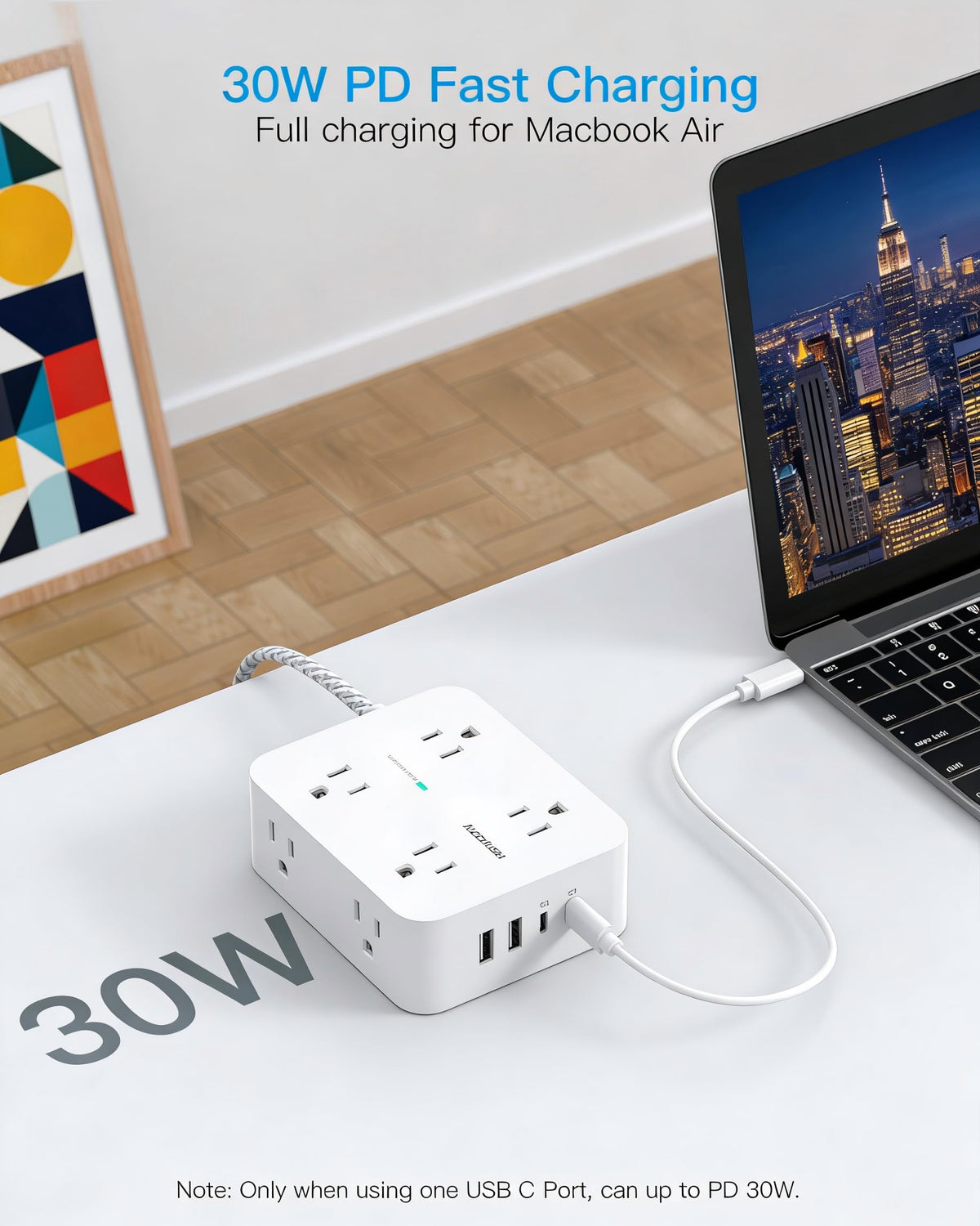 HANYCONY flat plug tucked behind sofa to save space and hide cords