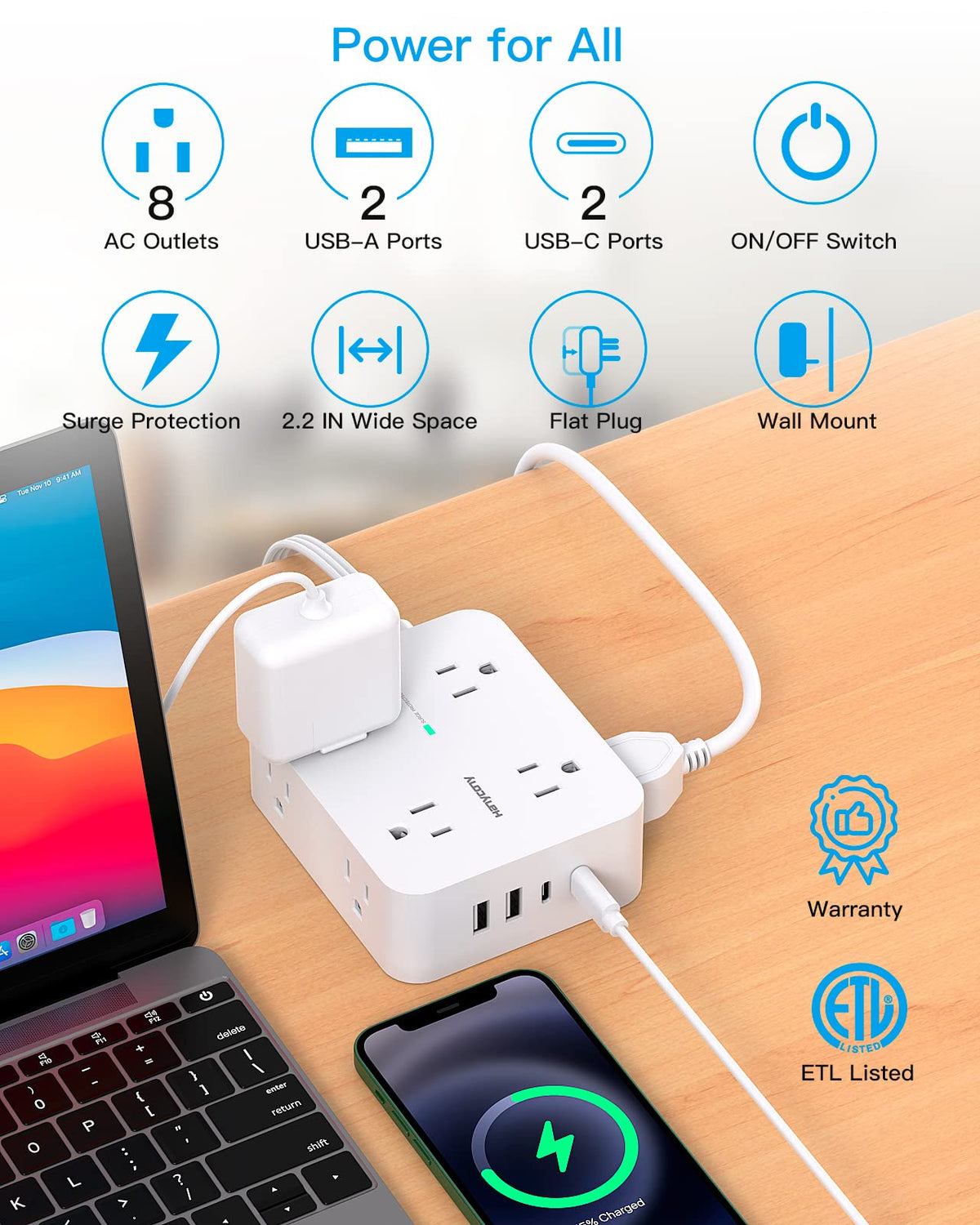 HANYCONY ultra-thin flat plug closeup fitting flush to wall, saves space