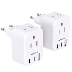 HANYCONY front view showing two outlets and USB ports for easy multi-device charging