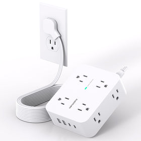 HANYCONY front view of power strip showing outlets and USB ports, convenient charging
