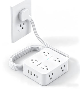 HANYCONY front view of power strip showing outlets and switch, clean charging organization