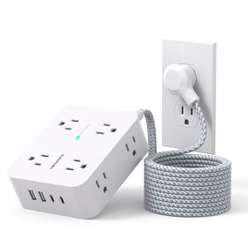 HANYCONY front view showing eight outlets and four USB ports for organized charging