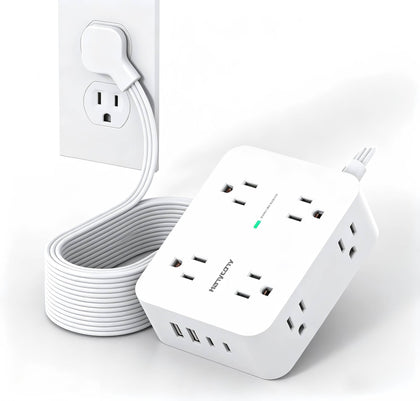 HANYCONY front view of power strip showing outlets and USB ports for multi-device convenience