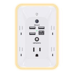 HANYCONY outlet extender front view showing wide outlets for bulky adapters