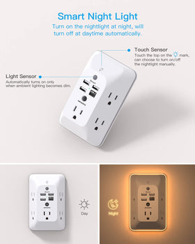 HANYCONY outlet extender night light on provides soft, sleep-friendly illumination