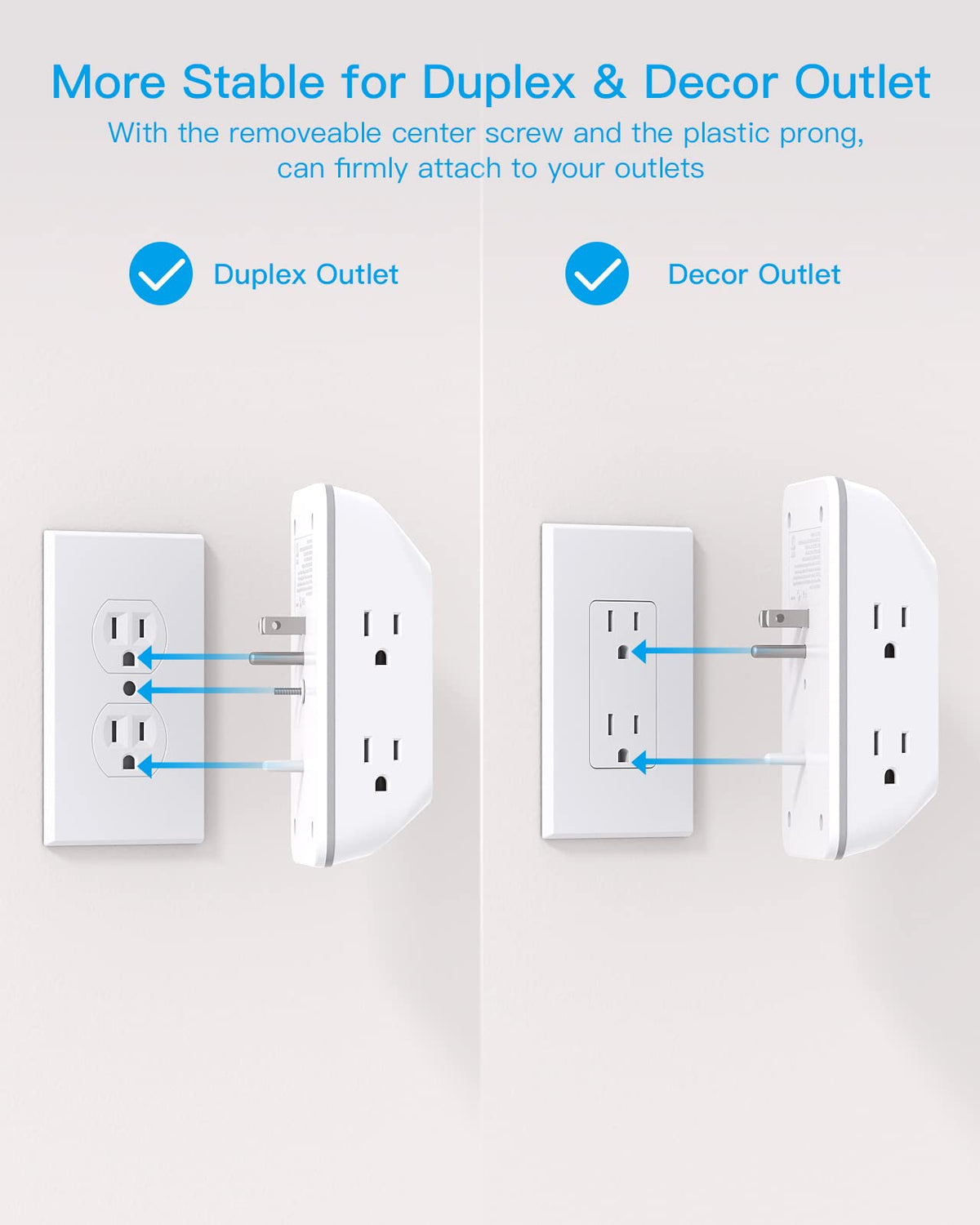 HANYCONY wide-space outlets accommodate large adapters and power bricks