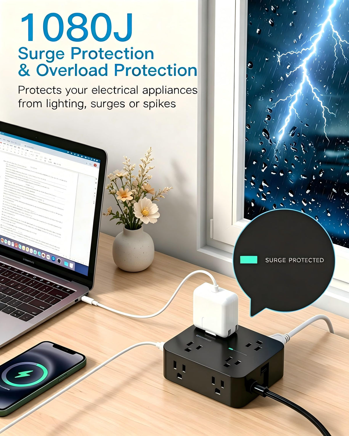 HANYCONY ports and label close-up displays USB-C, USB-A ports and safety markings