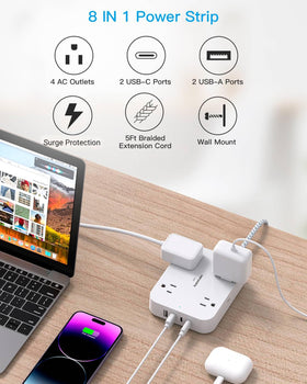 HANYCONY power strip showing four AC outlets arranged for easy access