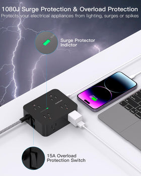 HANYCONY flat plug power strip ready for wall mounting and tight spaces.