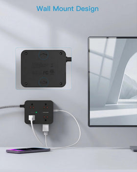 HANYCONY next to smartphone showing scale and outlet spacing convenience