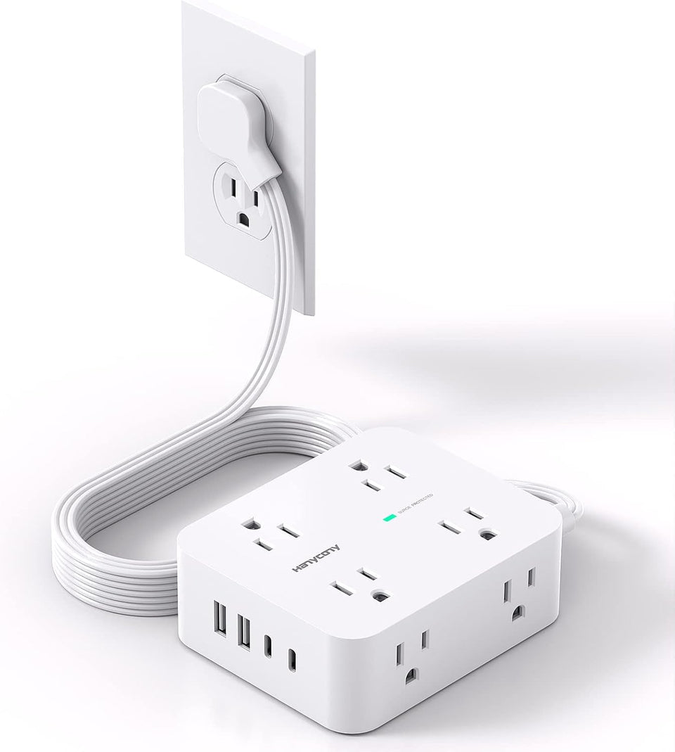 HANYCONY surge protector 12in1 outlets provides versatile charging for a clean desk.