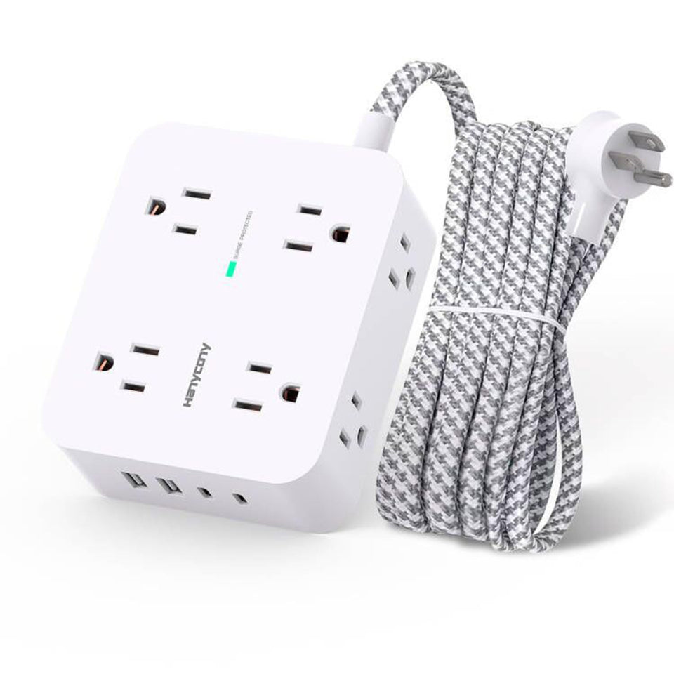 HANYCONY surge protector with eight outlets and USB ports for multi-device charging