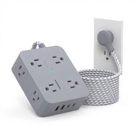 HANYCONY surge protector with eight outlets for a tidy desk setup.