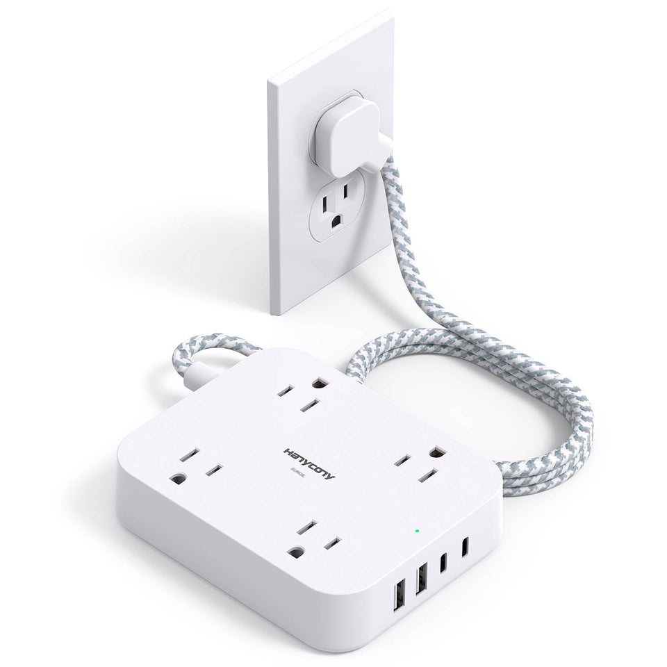 HANYCONY 8-in-1 surge protector power strip with multiple outlets for efficient charging