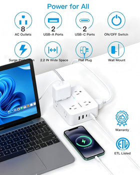 HANYCONY ultra-thin flat plug angled view saves wall space.