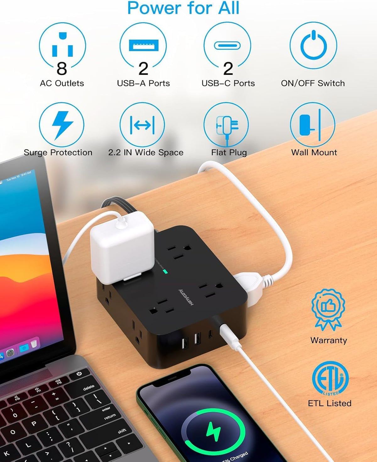 HANYCONY USB-C ports provide fast charging for devices in dorm rooms