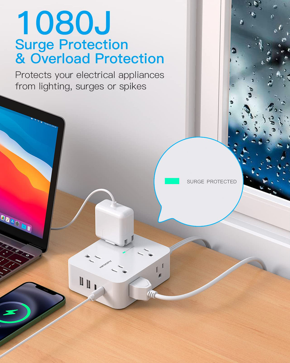 HANYCONY widely spaced outlets detail fitting large adapters without blocking