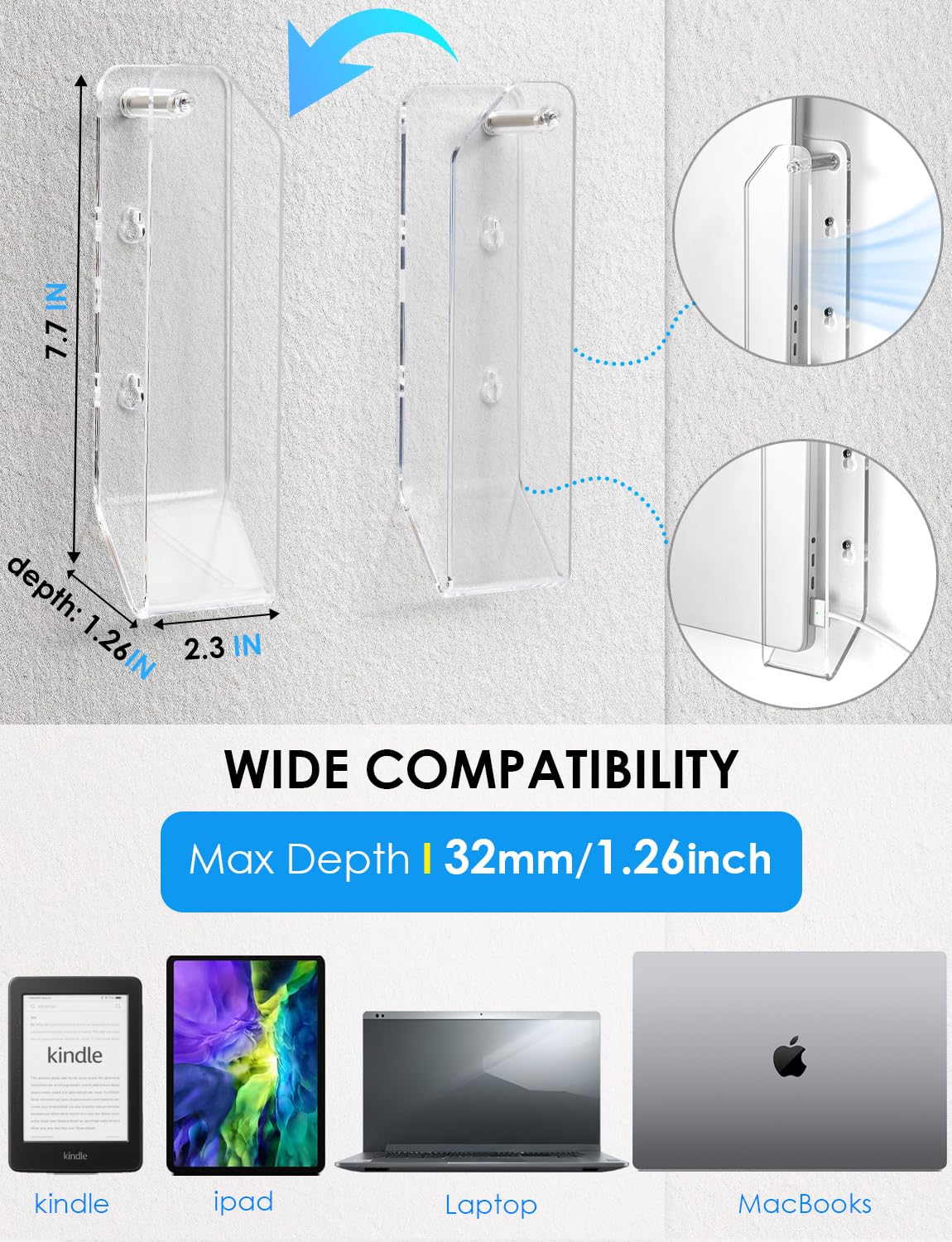 Haohaio space-saving laptop holder with cable slots keeps cords organized.