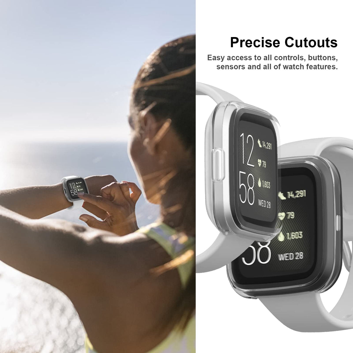 Haojavo Versa 2 screen protector case maintains vibrant display visibility.