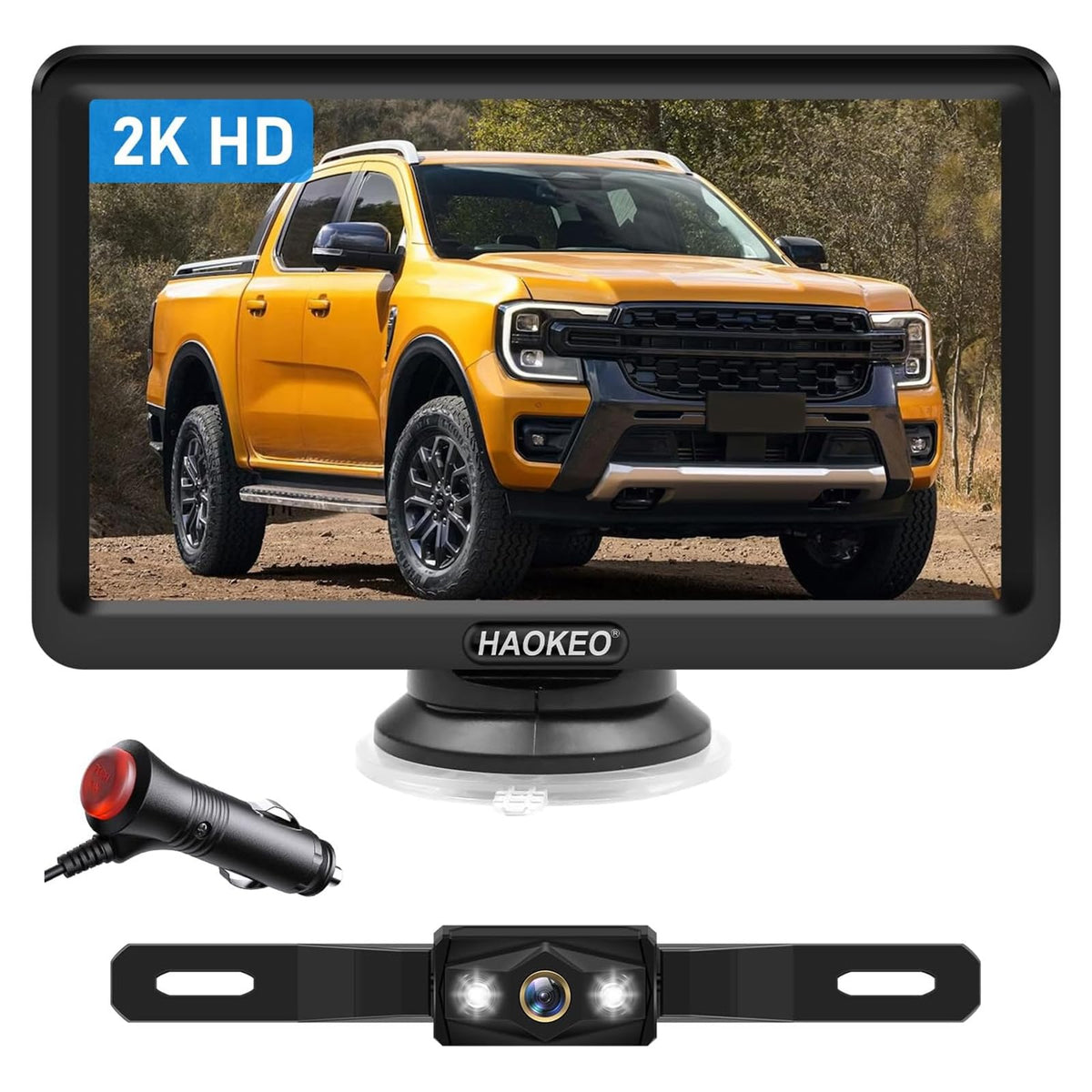 HaoKeo monitor front view showing crisp 2K display for safer reversing